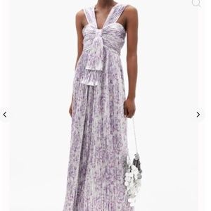 PACO RABANNE Floral-Print Metallic-Plissé Dress Womens